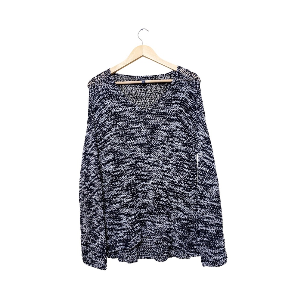 Eileen Fisher Womens‎ Black White Space Dye Marl Knit V-Neck Sweater Size M